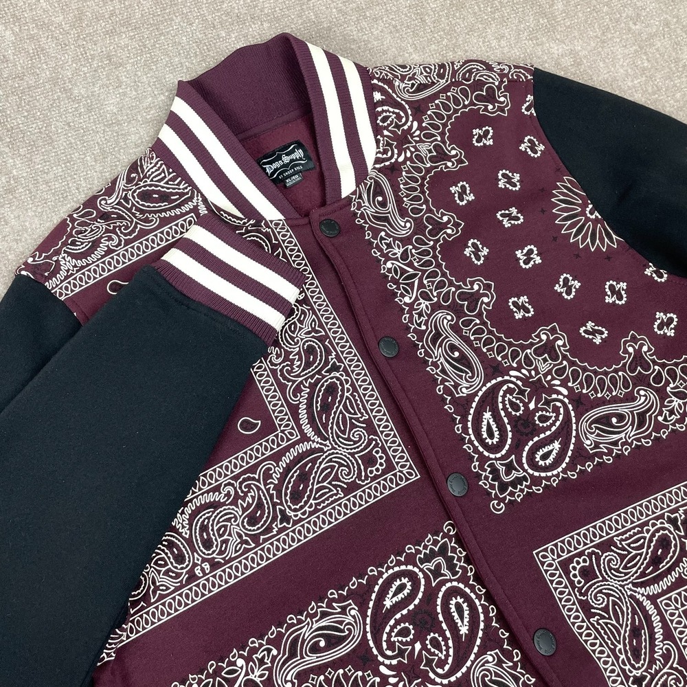 Dogg Supply by Snoop Dogg Varsity Jacket Men XL Multi Paisley Bandana Snap Front